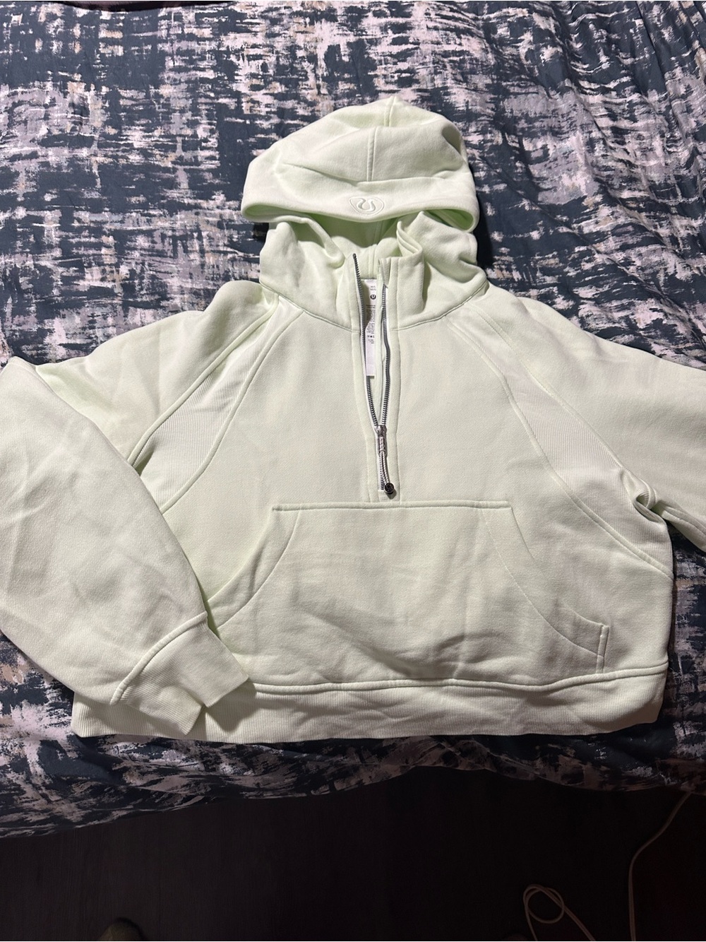 lululemon athletica Cropped Off-Shoulder Hoodie Sweater in Pale Mint